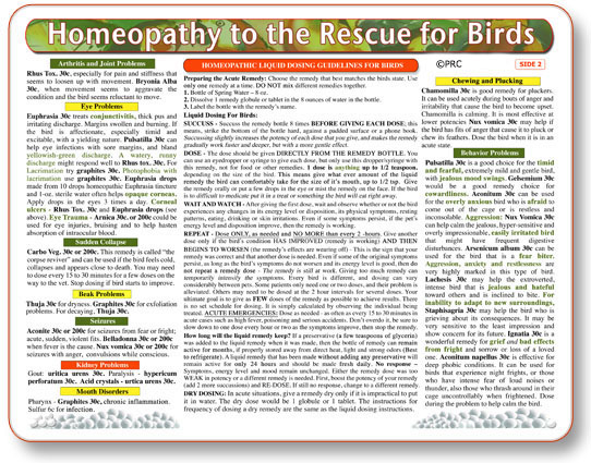 (image for) Homeopathy to the Rescue for Birds chart/poster - Click Image to Close